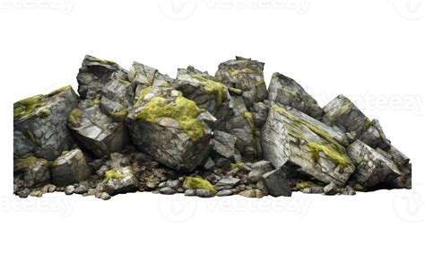 Dark rocks partially covered with moss . AI Generated 28574162 PNG