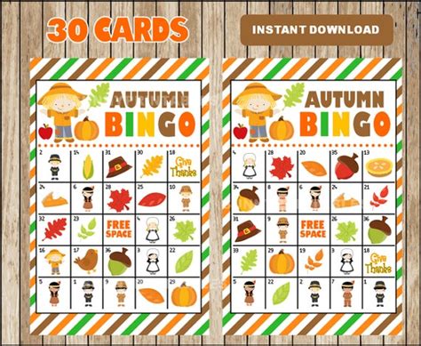 Printable 30 Fall Autumn Bingo Cards Printable Harvest Bingo - Etsy