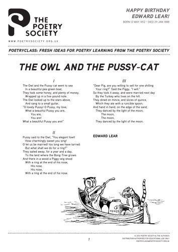 Illustrated Edward Lear poem (Poetry Society) | Teaching Resources