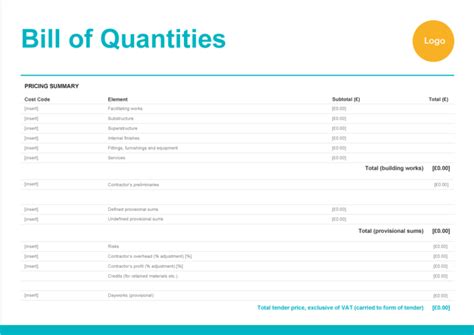 Bill of Quantities Template | Free download - Zervant