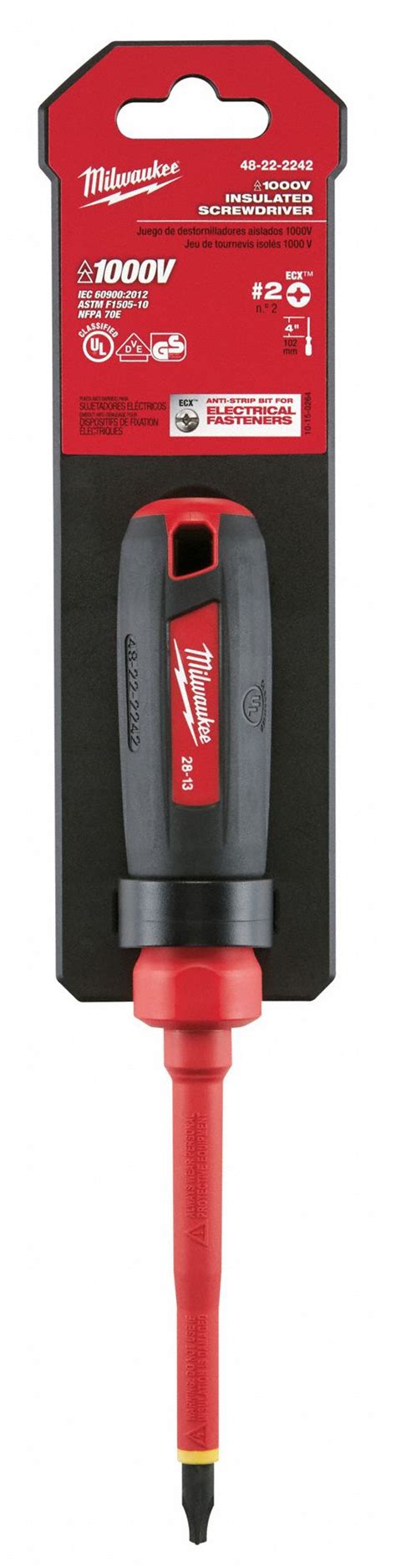 MILWAUKEE Insulated ECX Screwdriver, Tip Size #2, ECX, Ergonomic, Overall Length 10 in, ESD Safe ...