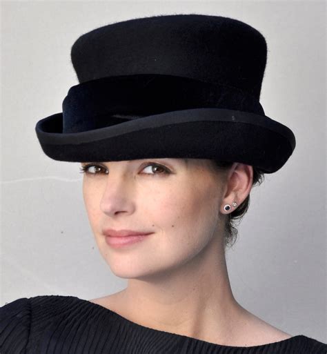 Formal Black Hat, Ladies Black Winter Hat, Funeral Hat, Black Winter ...