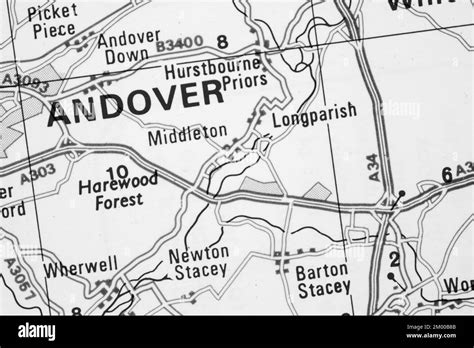 Andover town in Hampshire, United Kingdom atlas map town name - black and white Stock Photo - Alamy