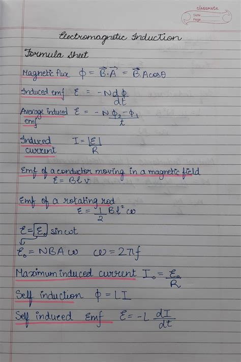 Nice Electromagnetic Induction Formula Sheet Aerobic Respiration Equation Word