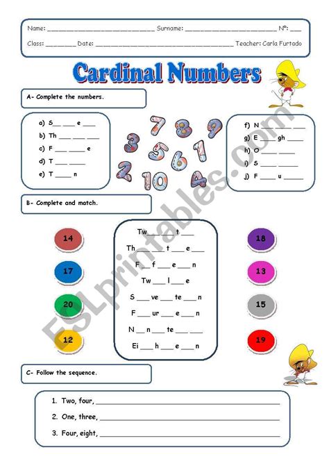 Cardinal numbers 1-20 - ESL worksheet by achadinha