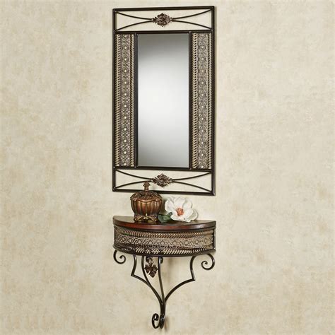 Charleston Bronze Metal Wall Mirror and Display Shelf Set