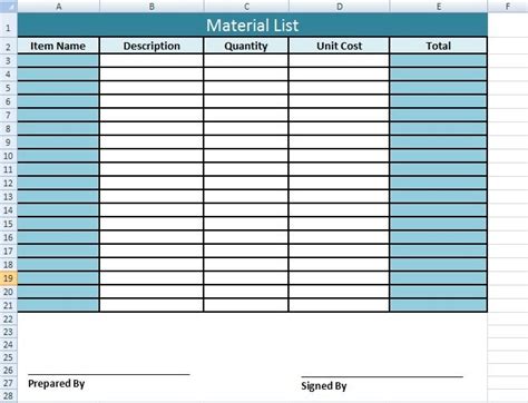 Get Material List Template In Excel | Excel templates, Business plan ...