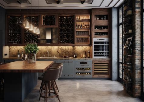 Premium AI Image | A kitchen with a builtin wine rack in the cabinets