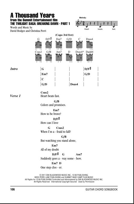 A Thousand Years - Guitar Chords/Lyrics | zZounds