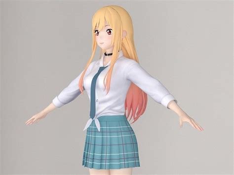 T pose nonrigged model of Marin Kitagawa anime girl 3D model | CGTrader