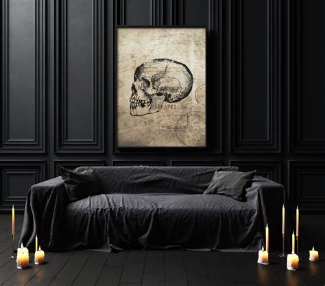 Creepy Decor for Gothic Home Decor Human Skull Goth Print | Etsy