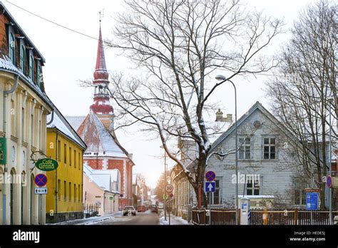 Parnu, Estonia - January 10, 2016: Architectural diversity in centre ...