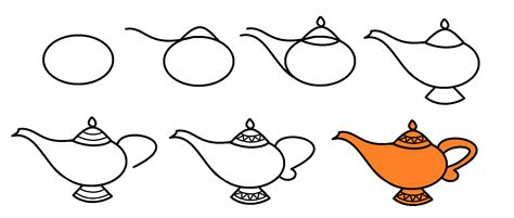 Genie Lamp step-by-step drawing tutorial | Drawing tutorial, Aladdin art, Aladdin