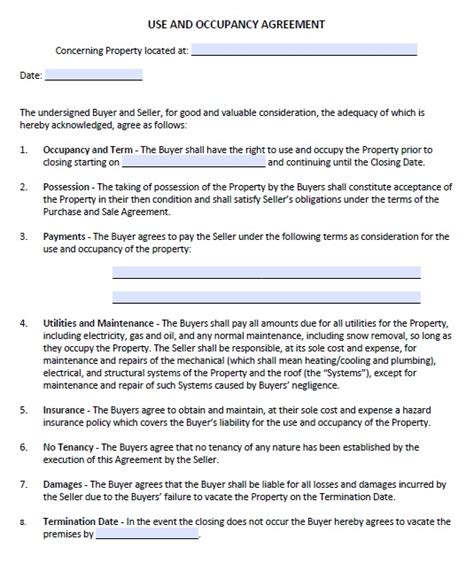 13 Free Sample Occupancy Agreement Templates - Printable Samples