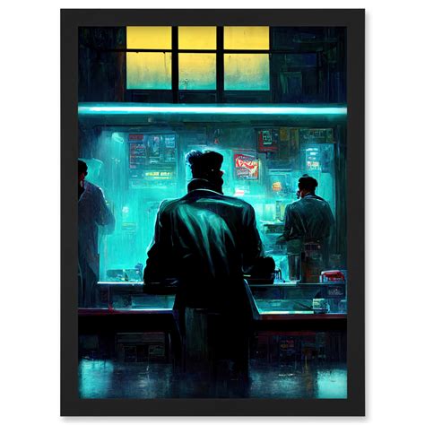 Nighthawks Style Futuristic Cyber Noir Bar Artwork Framed Wall Art ...