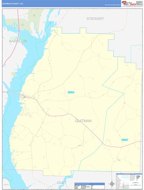 Quitman County, GA Zip Code Wall Map Basic Style by MarketMAPS