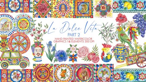 La Dolce Vita Part 2 Watercolor Clipart, Digital Graphics, Chinoiserie ...