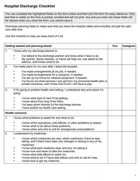 Hospital Discharge Checklist - HealthLinkBC