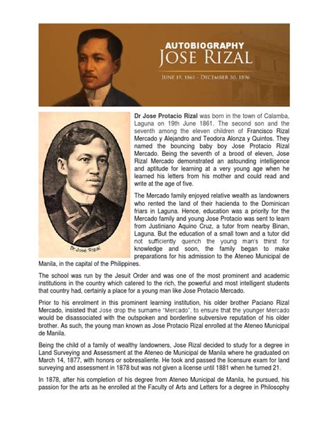 AUTOBIOGRAPHY and Genealogy of Rizal | Philippines | Politics