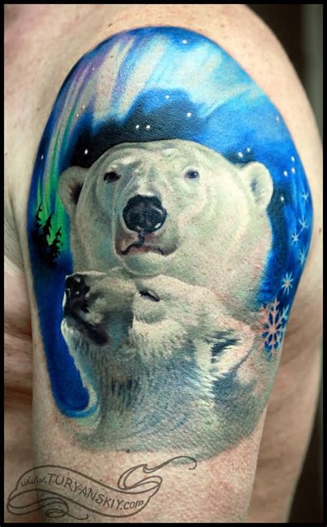 Extremely Angry Polar Bear Head Tattoo On Right Shoulder