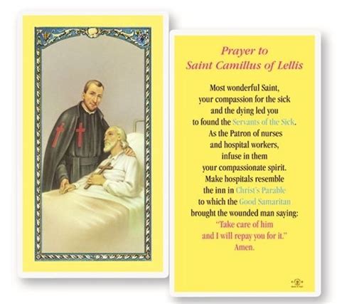 Saint Camillus of Lellis, Patron Saint of Nurses, Laminated Holy Card ...