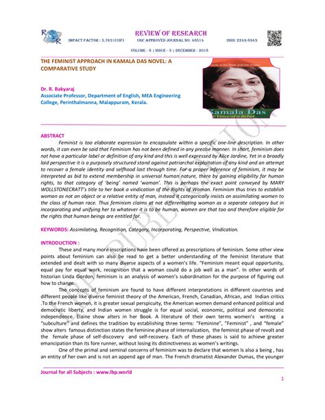 (PDF) THE FEMINIST APPROACH IN KAMALA DAS NOVEL: A COMPARATIVE STUDY