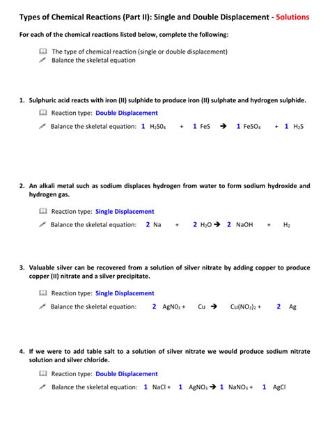 33-Single and Double Displacement Worksheet-Answers