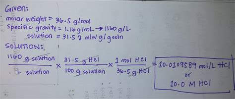 [Solved] how to calculate the Molarity of the concentrated solution of HCL... | Course Hero