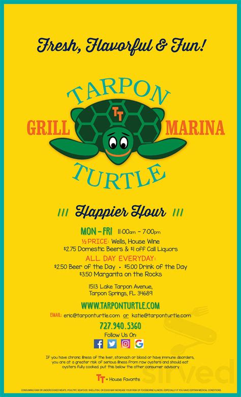 Tarpon Turtle Grill & Marina menu in Tarpon Springs, Florida, USA