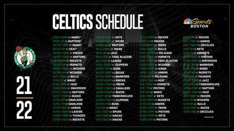 Boston Celtics Printable Schedule - Free Printable Templates