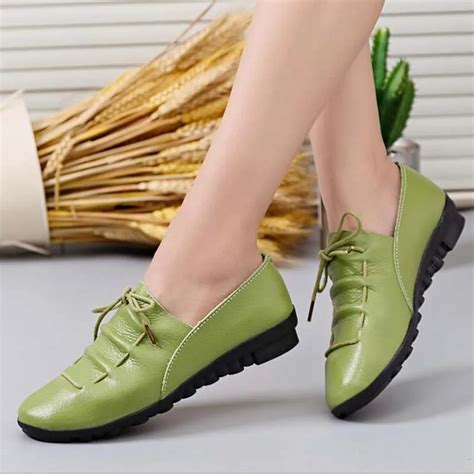 Dress shoes woman party ladies flats plated genuine leather basic female shoes lace up spring ...