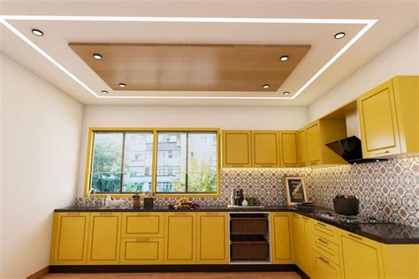 Wooden And Gypsum Multi-Layered False Ceiling Design For The Kitchen ...