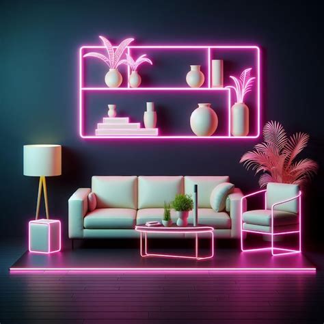 Premium Photo | Home Furniture in neon light 3d view Photos
