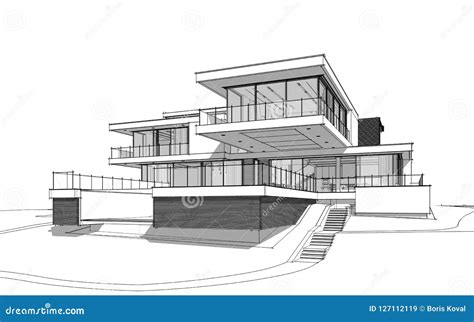 3d Rendering Sketch of Modern House Stock Illustration - Illustration ...