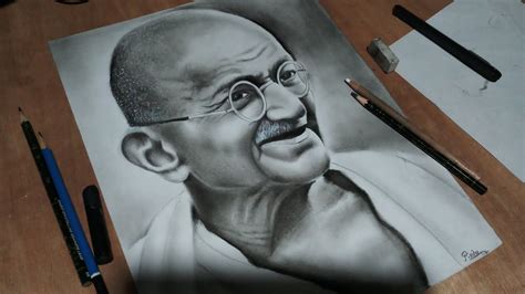 How to draw Mahatma Gandhi | Charcoal Painting | Charcoal paint ...