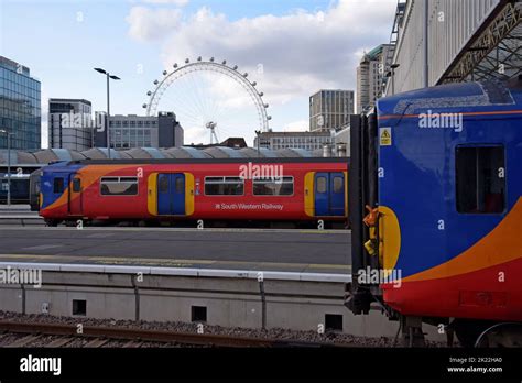 Class 455 South Western Railway trains at the platforms at Waterloo ...