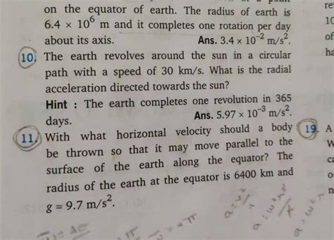 on the equator of earth. The radius of earth is 6.4×106 m and it complete..