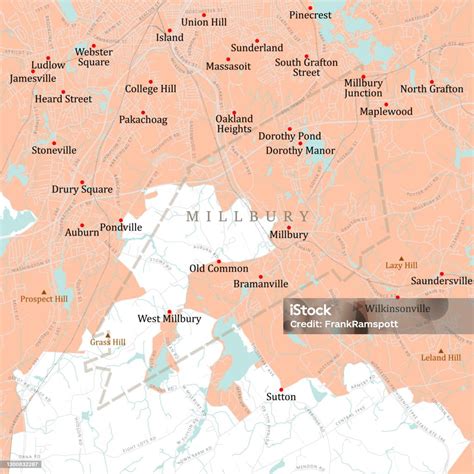 Ma Worcester Millbury Vector Road Map Stock Illustration - Download Image Now - Cartography ...