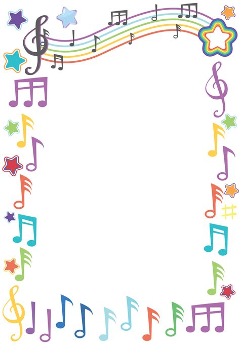 Colorful Music Notes and Stars Border for DIY Stationery