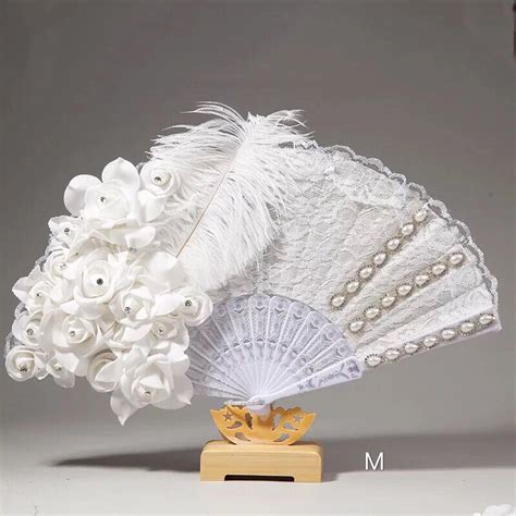 Handmade-Wedding-Bridal-Feather-Fans-Lace-Slik-White-Ladies-Fan-for ...