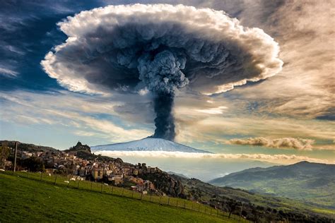 An explosion of the Etna volcano, Italy, in December 2015 as captured ...