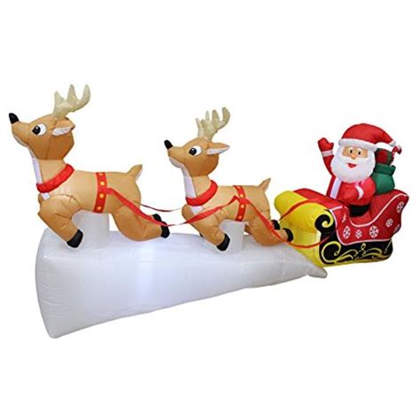 8 Foot Long Christmas Inflatable Santa Claus on Sleigh with Two Flying ...