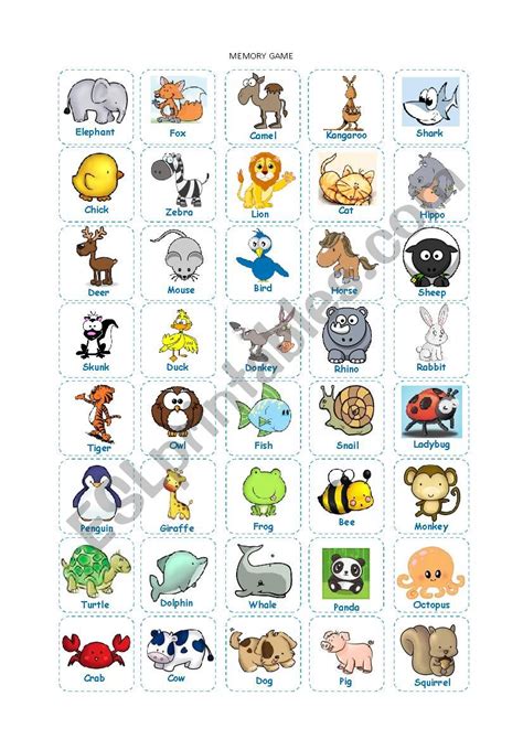 Animal Memory Game Printable