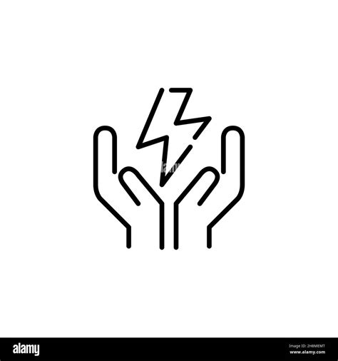 Sustainable eco friendly power symbol. Lightning in hands. Pixel perfect, editable stroke icon ...
