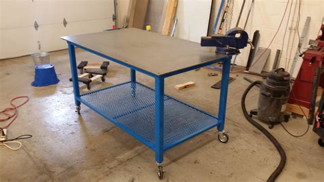 homemade welding table with wheels in Miller blue | Welding table diy ...