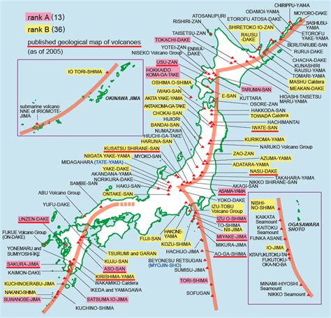 Geological Map of Volcanoes in Japan