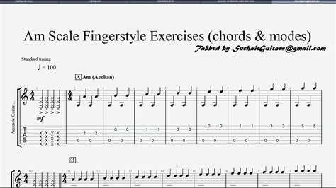 Am Scale Fingerstyle Exercises (chords & modes) - YouTube