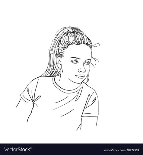 Sketch pretty teenage girl portrait with long Vector Image