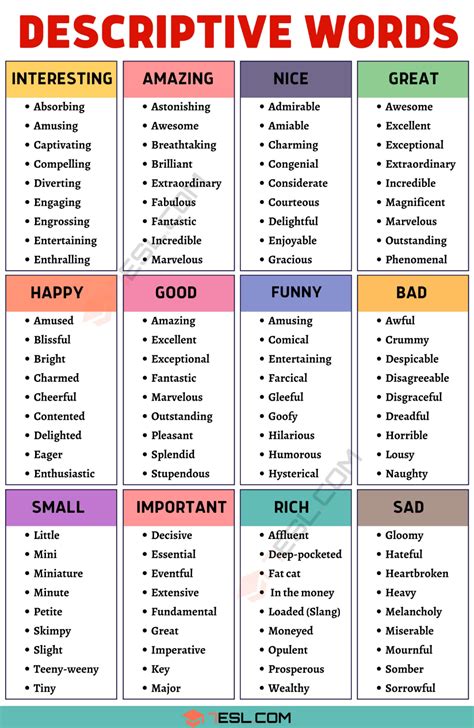 descriptive words - Google Search | Essay writing skills, English writing skills, English ...