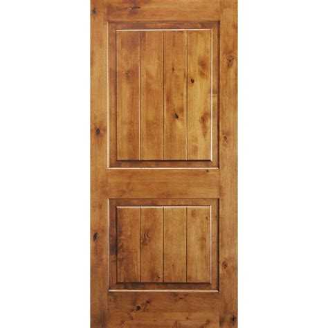 Krosswood Doors 30 in. x 96 in. Knotty Alder 2 Panel Square Top with V ...